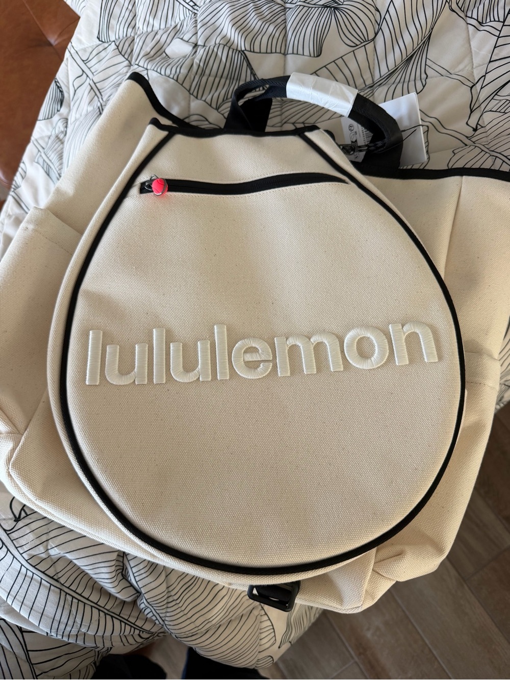 Lululemon Cream Canvas Backpack with Black Trim